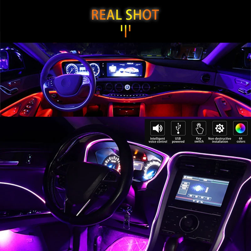 Interior Car Strip Lights, Goodream USB Music Sync Multicolor Multiple  Modes LED Fiber Optic Light Ambient Neon Wire Lighting Kits for Sedan Truck  SUV