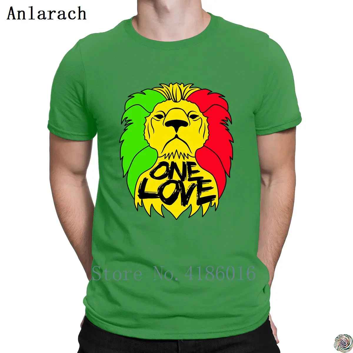 Green One Love Rasta футболки Crazy наивысшего качества летние популярные мужские Футболки Уличная футболка с круглым вырезом и принтом Новинка - Цвет: Green