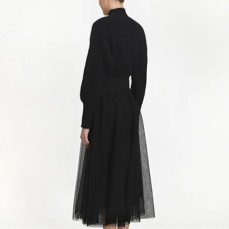 Online CHICEVER Solid Bowknots Knitting Sweater Women Turtleneck Lantern Sleeve Loose Casual Pullover Sweater Female 2019 Autumn New