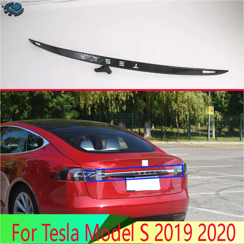 

For Tesla Model S 2019-2022 Car Accessories Carbon Fiber Style Rear Boot Door Trunk Lid Cover Trim Tailgate Garnish