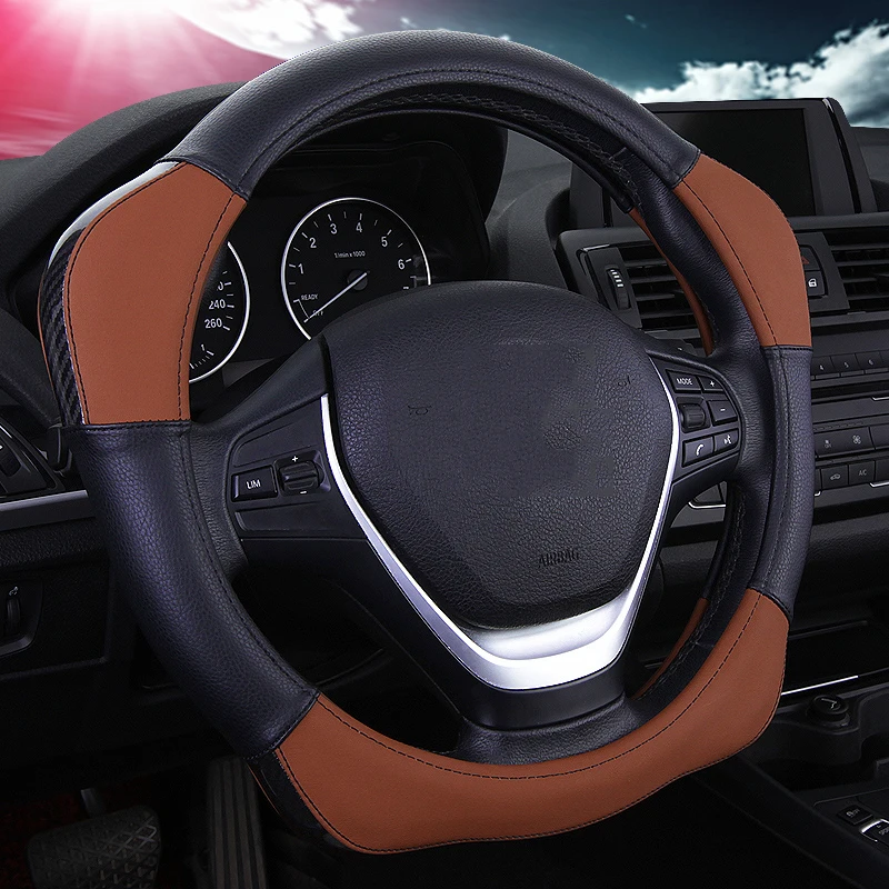 DUKEAUTO спортивный стиль контрастный цвет нескользящий пот хороший дышащий PU кожзам 15 дюймов Чехол рулевого колеса автомобиля