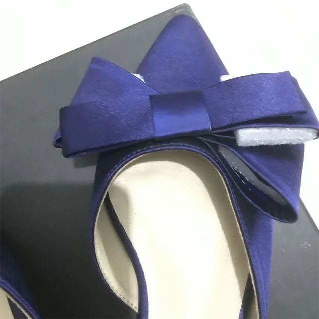 2018 spring and summer women's shoes Korean silk satin Pointed bow tie slippers Baotou flat heel sets semi slippers Blue(high 1.5cm)