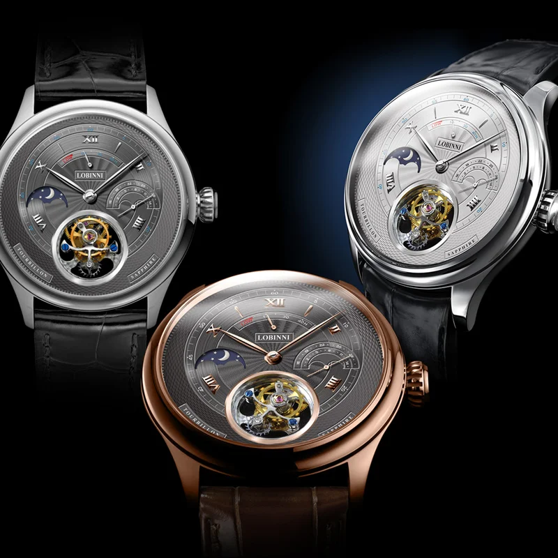 LOBINNI швейцарский бренд Tourbillon Механические Мужские наручные часы кожаный ремешок Скелет Мужские часы водонепроницаемые 50 м мужские часы