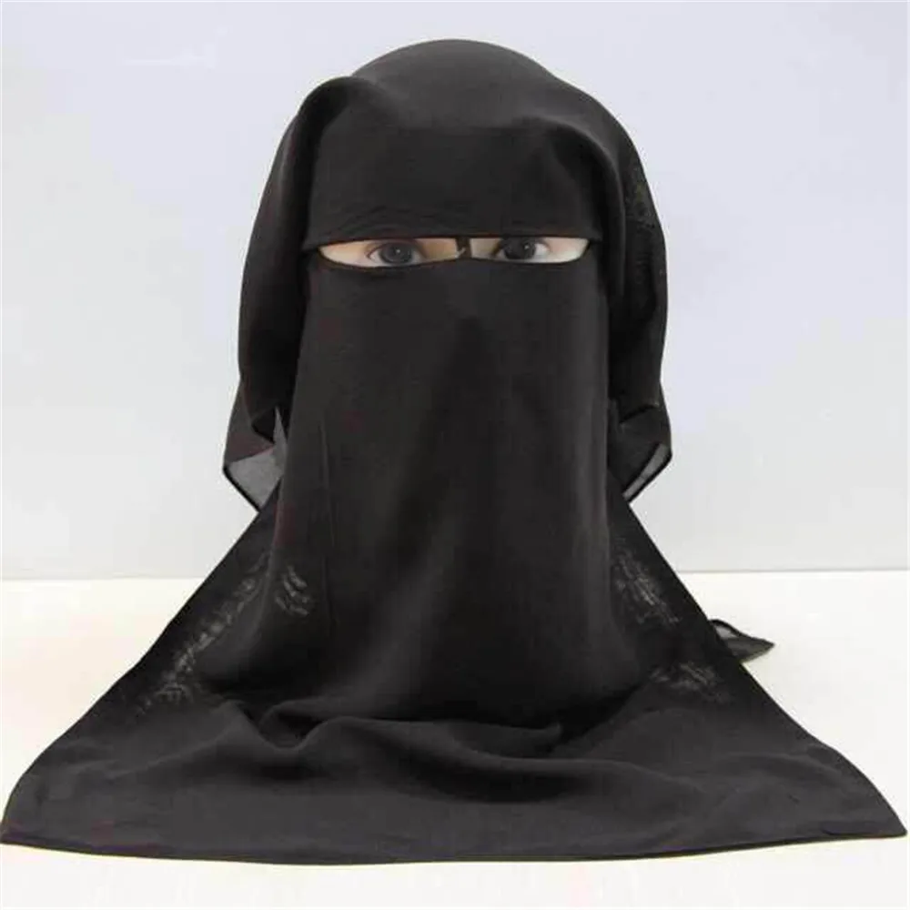Мусульманский 3 слоя шарф "Амира" Исламская никаб Чадра хиджаб Кепки головные уборы с вуалью черный уход за кожей лица крышка Абаи Стиль Обёрточная бумага головка полное покрытие