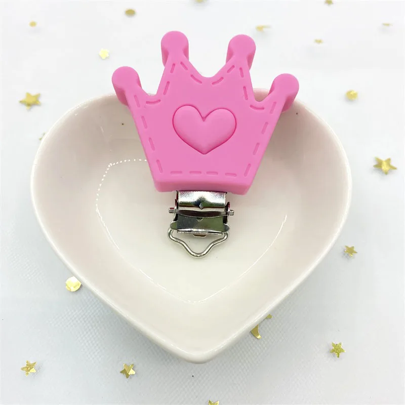 Pacifier Clip 3Pcs Silicone Crown Pacifier Clips Food Grade Silicone DIY Baby Teether Necklace Bead Soother Chew Toy Dummy Clips