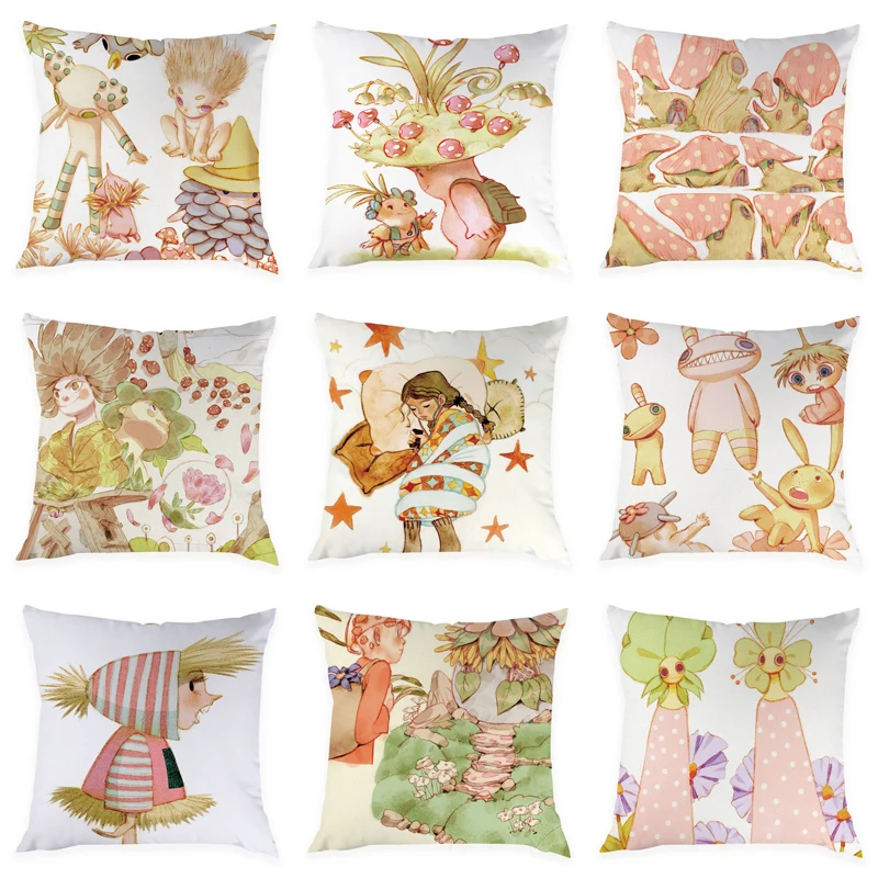 

Peach Skin Cushion Covers Cartoon Pattern Girl Boy Monster Pillow Cases for Sofa Bed Office Car Living Room Home Decor 45x45