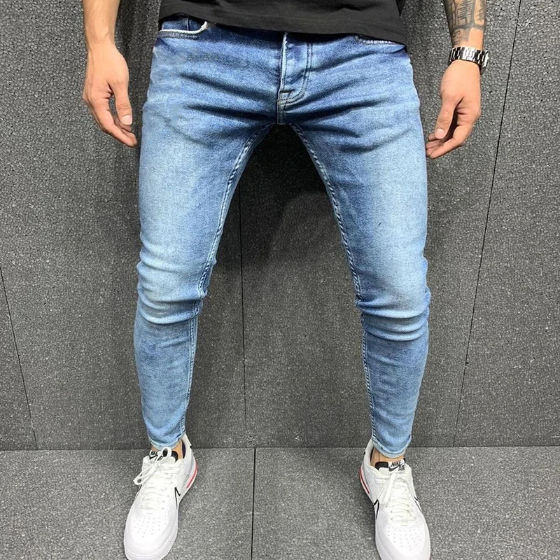 

2021 New Design Spring Summer Autumn Pantalon Homme Plus Size 40 Light Blue Ripped Jeans Men