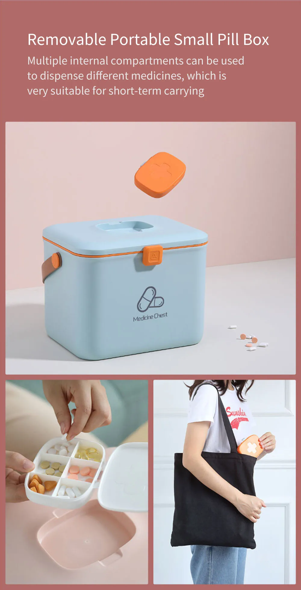 Home Medicine Storage Box First Aid Box Layered Large Capacity Portable Bag Multi-Divided Compartment Well Sealed Pill Cases