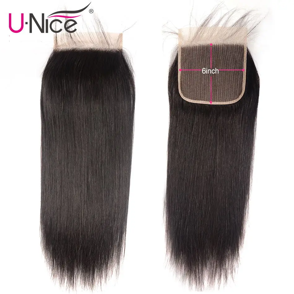 Волосы UNICE перуанские прямые волосы Кружева Закрытие " x6" бесплатно Remy человеческие волосы закрытие швейцарское кружево 1 шт
