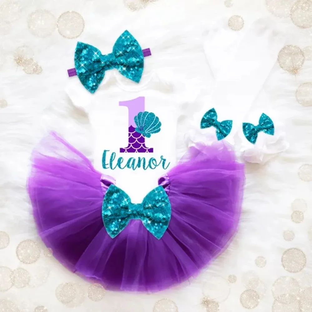 Tutu Skirt Mermaid Shell T-Shirt BabyGrow Fancy Dress Cake Smash Party Princess