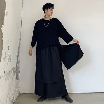 

Four seasons dark Yamamoto style individual loose wide leg pants hair stylist youth skirt pants overalls trend joggers black