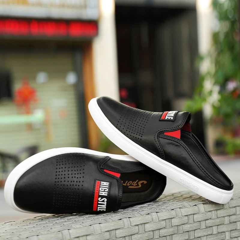 TOSJC High Quality Men Half Loafers Couple Slip-on Half Slippers Breathable Mules Anti-skiding Flat Shoes Lightweight Half Shoes