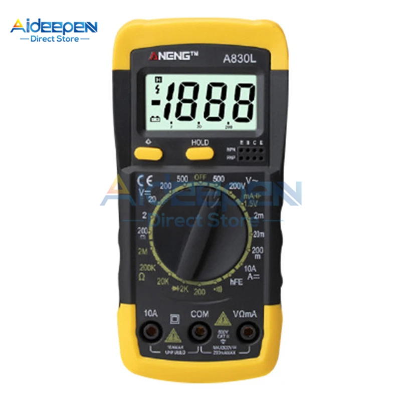Yellow gray Portable A830L LCD Digital Multimeter AC DC Voltage Diode Freguency Multitester Handheld Volt Current Tester With Test Probe - Цвет: Yellow gray