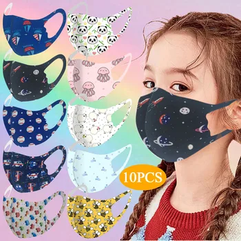 

10pc Ice Silk Printed Children's Mask Safe Breathable Mascarillas Washable Reusable Mondkapjes Multiple Proteccion Mouth Masks