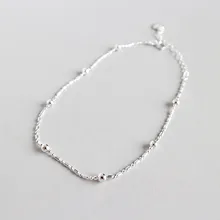 Sa119 корейский стиль S925 тонкий серебряный Прохладный минималистский бочкообразные бусины Круглый браслет на ногу из бисера ноги украшения студентов женщин Silve