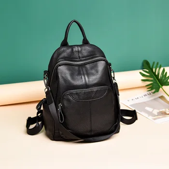 

Ladies Backpack Trend New Soft Leather Shoulder Simple Travel Large Capacity Student Pure Black Backpack