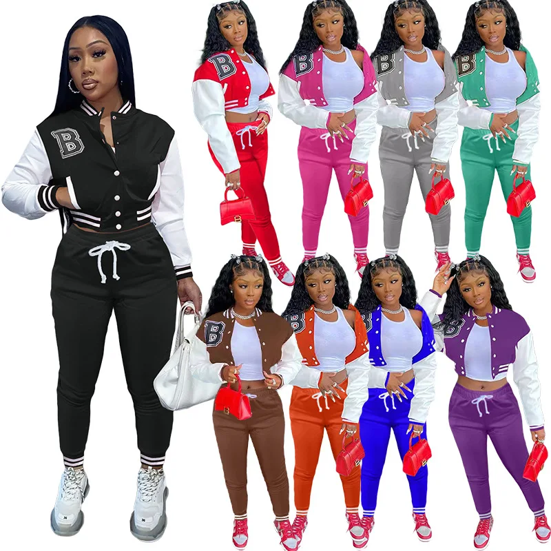 plus size dressy pant suits Adogirl Casual Baseball Jurk Two Piece Set Autumn Women Tracksuit Long Sleeve Top + Slim Pants Matching Outfits Streetwear skirt suit set