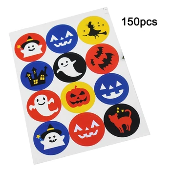 

150Pcs Carton Halloween Pumpkin Ghost Round Sticker Handmade Cake Packaging Label Kraft Baking DIY Self-Adhesive Stickers