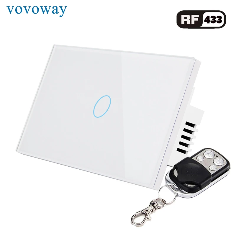 

Vovoway US Touch switch toughened glass light switch RF433MHz wireless remote control 1gang AC110V 220V Home wall sticker