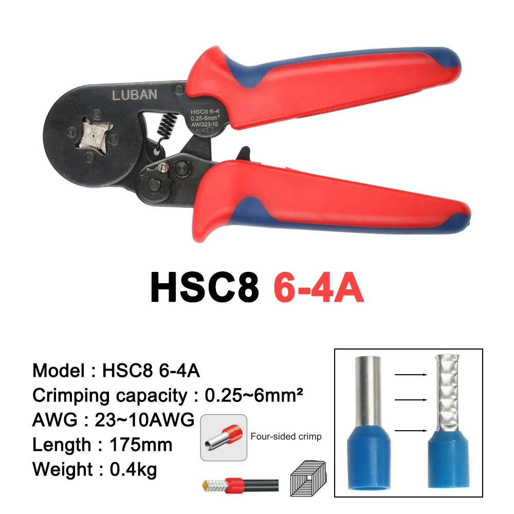 HSC8 6-4B 6-4A мини-зажимной инструмент обжимные плоскогубцы 0,25-6 мм2 терминалы обжимные инструменты Мультитулы руки plierstube иглы терминалы - Цвет: 6-4A