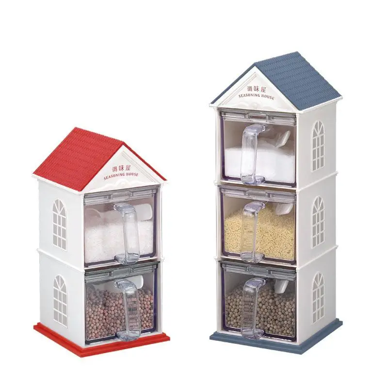 

House shaped seasoning Container Plastic spice Jar salt pepper Bottle set Cute Storage Bottles Cook Kitchen Accessories