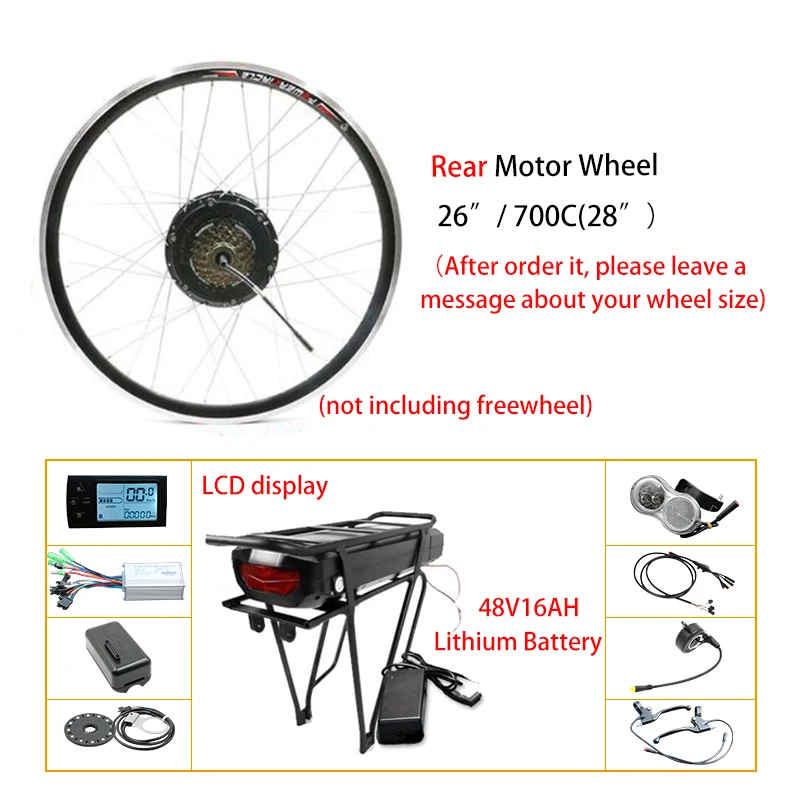 Rear 48V16AH LCD 48V 500W электрический велосипед Планетарная втулка переднее заднее колесо набор преобразования для электрического велосипеда 48V 21.5AH e велосипед комплект bicicleta eletrica - Цвет: Rear 48V16AH LCD