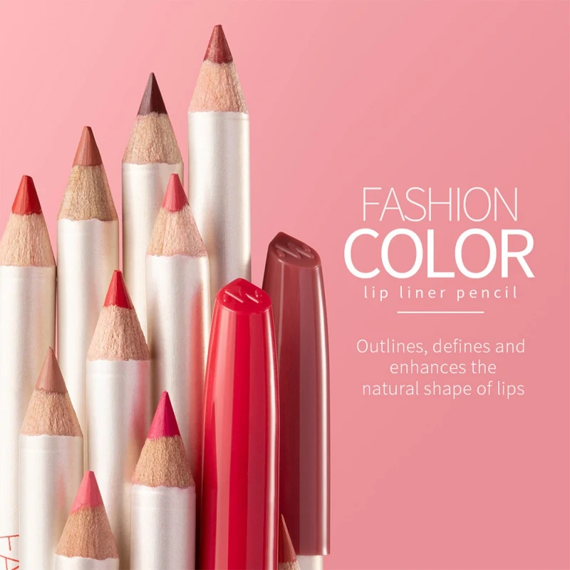 12 Colors Soft Waterproof Smooth Lip Liner Pen With Matte Mist Wood Pole Persistent Color Makeup Wholesale