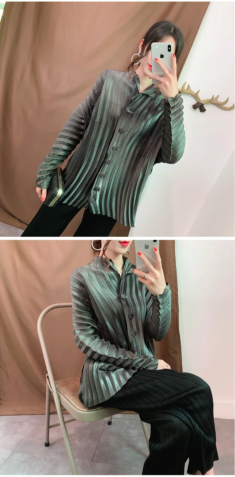Miyake гофрированное пальто женские осенние новые свободные практичное пальто Модный Кардиган большого размера