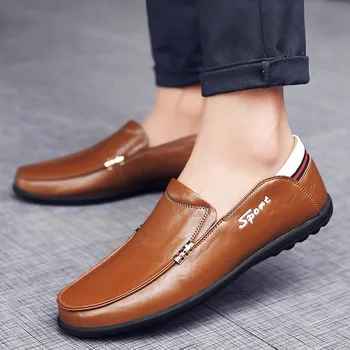 

Chaussure Homme Cuir Scarpe Uomo Genuine Leather Casual Black Brown Slip-on Flats Driver Zapatos De Hombre Loafers Summer Rubber