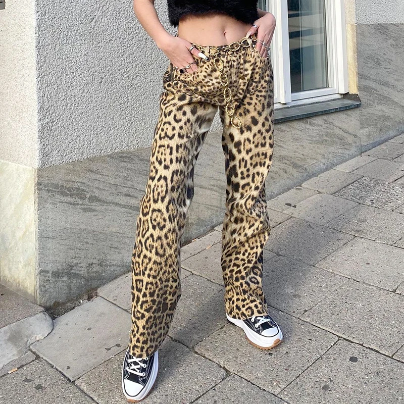 

Vintage Leopard Y2K Sweatpants 90s Streetwear Fashion Women Fall 2020 Aesthetic Long Straight High Waisted Trousers Female Capri