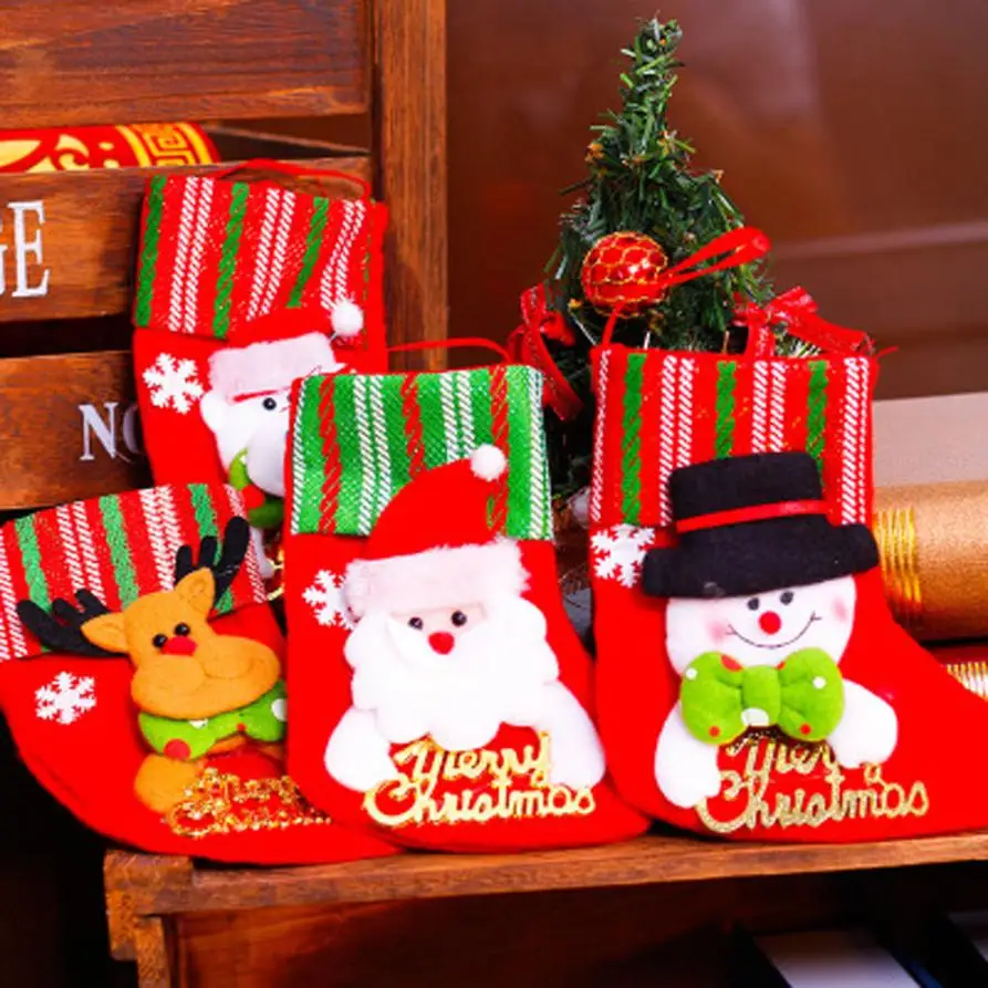 Christmas Stockings Gift Bag Santa Claus Snowman Elk Xmas Decoration Ornament Sock Decors 10.21