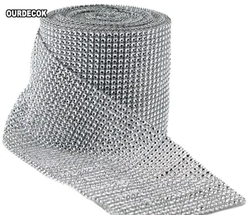 

10 Yards Silver Crystal Diamond Mesh Rhinestone Ribbon for Wedding Party Gift Vase Floral Decoration Products Decor