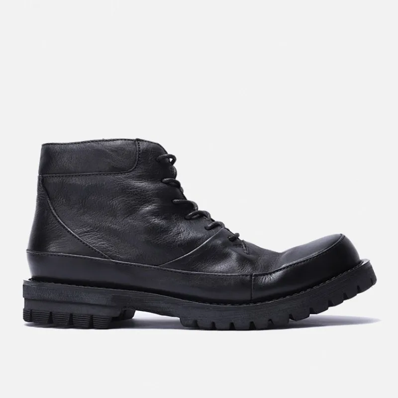 Мужские мотоциклетные ботинки на платформе черные ботильоны из натуральной