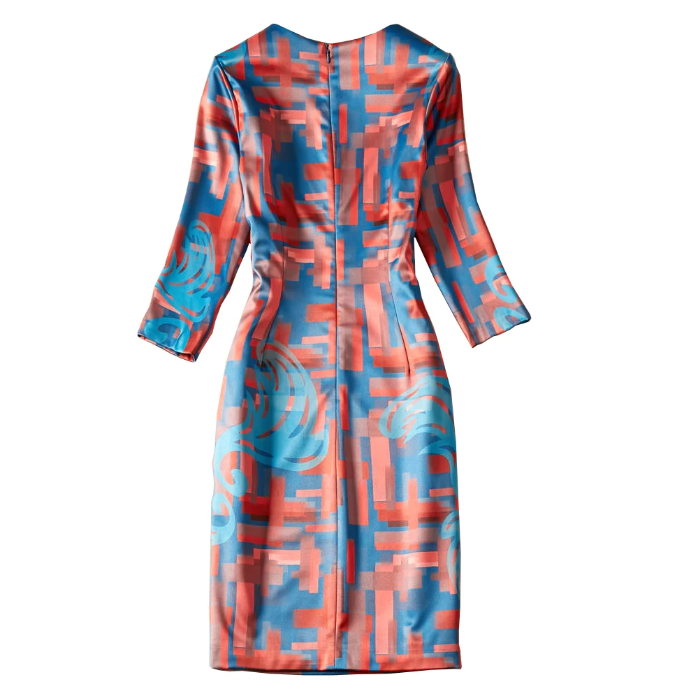 Geometric Print Women Sheath Dress 3/4 Sleeve Dresses 10K1962