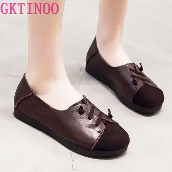 

GKTINOO Women's Flats Handmade Shoes 2019 Spring Autumn Genuine Leather Ladies Shoe Flat Shoes Women Leather Retro Shoe