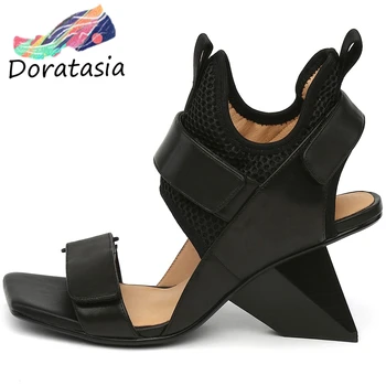 

DORATASIA Novelty Women Open Toe Hook Loop Style Stange Genuine Leather Shoes 2020 Solid Sandals Women Fashion Sandals