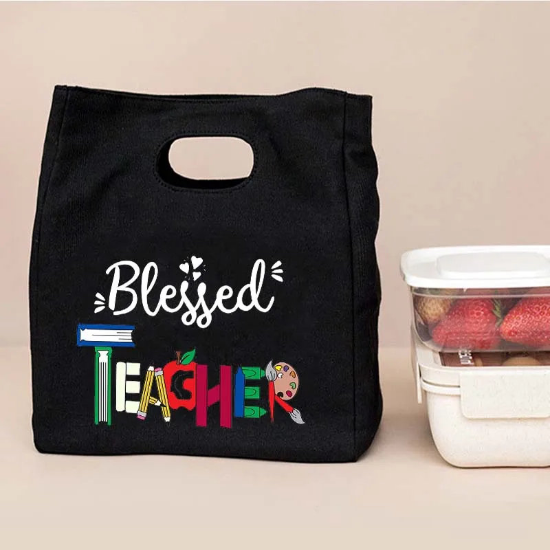 Blessed Teacher-Sac à lunch isotherme fonctionnel, fourre-tout à bento en toile portable, sac de rangement thermique des aliments à l'école, meilleur cadeau