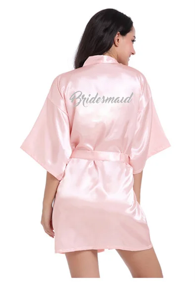 Bridesmaid Одежда для невесты, подружки невесты с серебряными буквами. Халаты для невесты, пижамы, банный халат, ночная рубашка. Женское атласное свадебное кимоно, одежда для сна, готовые халаты - Цвет: Bridesmaid