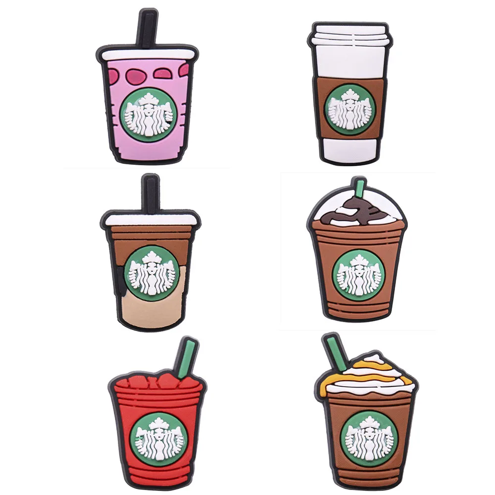 

6pcs/set Shoe Charms Cute Cartoon Ice Hot Coffee Shoe Decoration Shoe Accessories for Croc jibz Unisex Kids Xmas Party Gifts