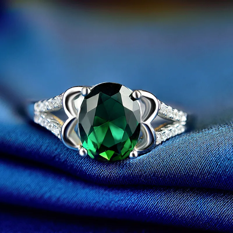 green Bague Ringen, роскошные ювелирные изделия, Настоящее серебро, кольцо с 5*7 мм, изумруд, драгоценный камень, для женщин, новая мода, обручальное кольцо - Цвет камня: green