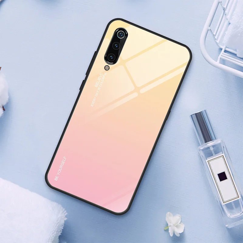 Чехол из закаленного стекла для Xiaomi mi 9 SE 8 Lite 9T Pro 6, цветной градиентный чехол для Xiao mi A2 A1 mi x 2S Max 3 F1 - Цвет: 01