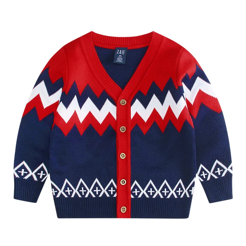 

Funfeliz Christmas Sweater Kids 2019 Autumn Winter Boys Cardigan Knit Ribbed Sweater for Children Clothes 2-8 Years Red Grey