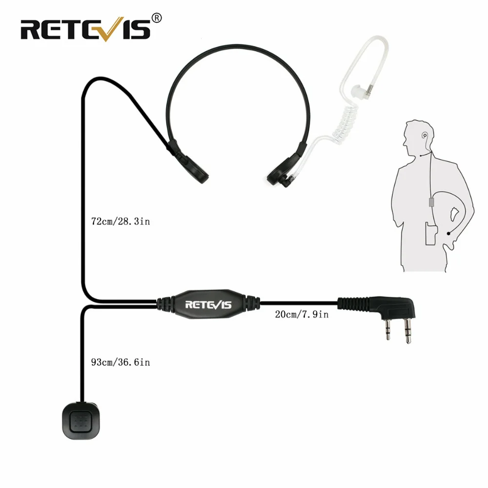 2pcs Retevis Throat Mic Earpiece PTT Headset Walkie Talkie Accessories For Baofeng UV 5R UV-82 For Kenwood For TYT for Puxing 1 2pcs baofeng uv 82 dual ptt mic speaker microphone baofeng two way radio uv 82 uv 8d uv 89 uv 82hp walkie talkie accessories