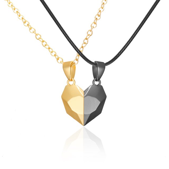 Punk Heart Pendant Couple Necklace Lover Distance Faceted Magnetic Necklace for Women Promise Wedding Valentine's Day Gift