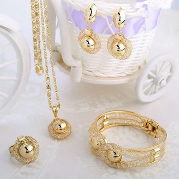 

Jewelry sets African gold for women Dubai wedding gifts bridal party Necklace Bracelet earrings ring set jewellery