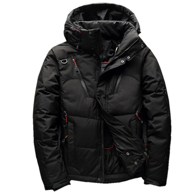 ABOORUN, зимнее мужское модное пуховое пальто, однотонный толстый пуховик с капюшоном, мужское повседневное теплое пальто, парки - Цвет: black