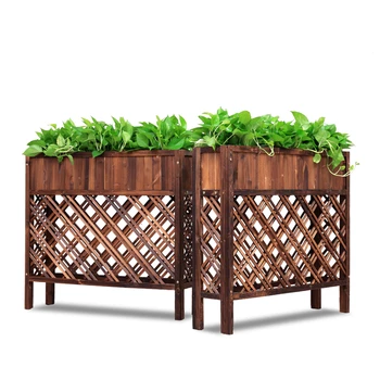 

Anticorrosive Wood Solid Wood Outdoors Hotel Fence Enclosure Flower Groove Carbonization Grid Flowerpot Frame