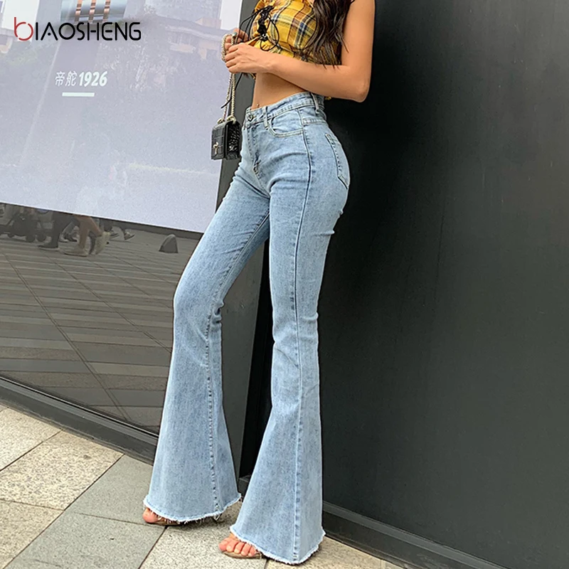 Flare Jeans Denim Ladies Jeans Women High Waist Fashion Stretch Pocket Trousers Plus Wide Leg Jeans|Jeans| - AliExpress