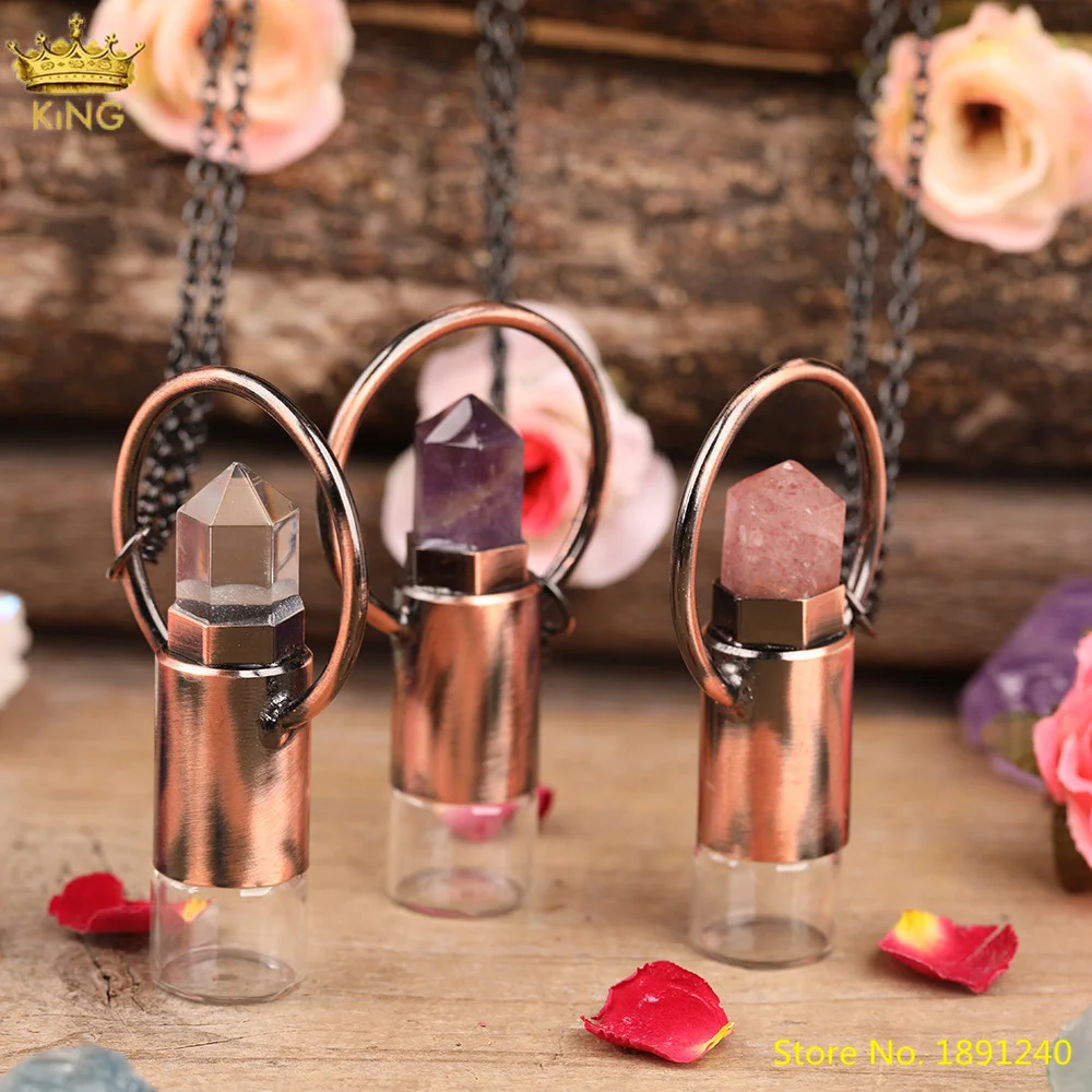 2ML Natural Pink Roses White Amethysts Quartz Crystal Perfume Essential Oil Diffuser Roll On Bottle Pendant Necklace Women Gift