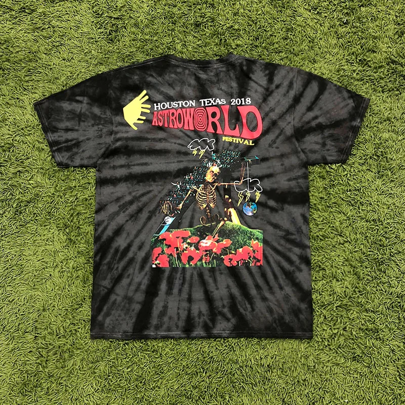 Трэвиса Скотта Astroworld Festival Run Tie Dye Футболка мужская и женская ASTROWORLD уличная хип-хоп Футболка Трэвиса Скотта